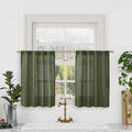 Olive Green Linen Window Sheer Curtains 30 Inches Long 2 Panels | Semi Sheer by LAMIT