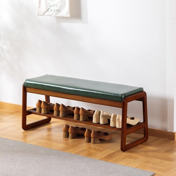 SOBIBO Solid Wood Shoe Bench, 2-Tier Wooden Entryway Bench, Modern Shoe Rack by SOBIBO