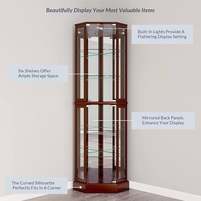 BELLEZE Lighted Corner Display Curio Cabinet, Bar and Liquor Storage Area - Image 5