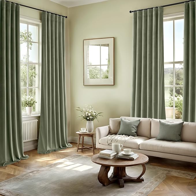 MIULEE Velvet Curtains 50W x 108L 2 Panels Sage Green Blackout Curtains | - Image 5