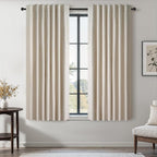 Topfinel Beige White Linen Blackout Curtains 63 Inches Long 2 Panels by Topfinel