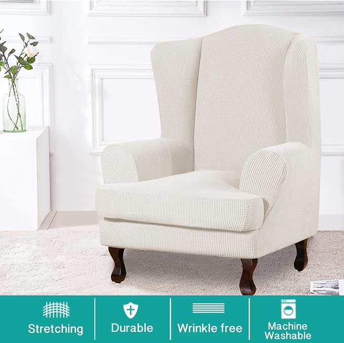 Turquoize Wingback Chair Covers 2 Piece Wing Chair Slipcover Stretch Slipcovers - Image 2