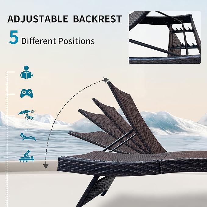 Folding Patio Chaise Lounge, Foldable Long Reclining Patio Seating Chairs - Image 5