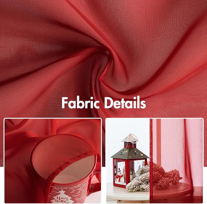 MIULEE 2 Panels Red Sheer Christmas Window Curtains 54 X 108 Inches | Solid - Image 4