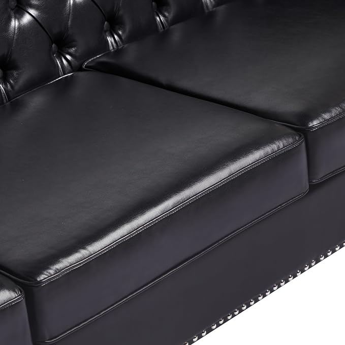 LEVNARY Chesterfield Loveseat Leather, Upholstered Sofa - Image 5
