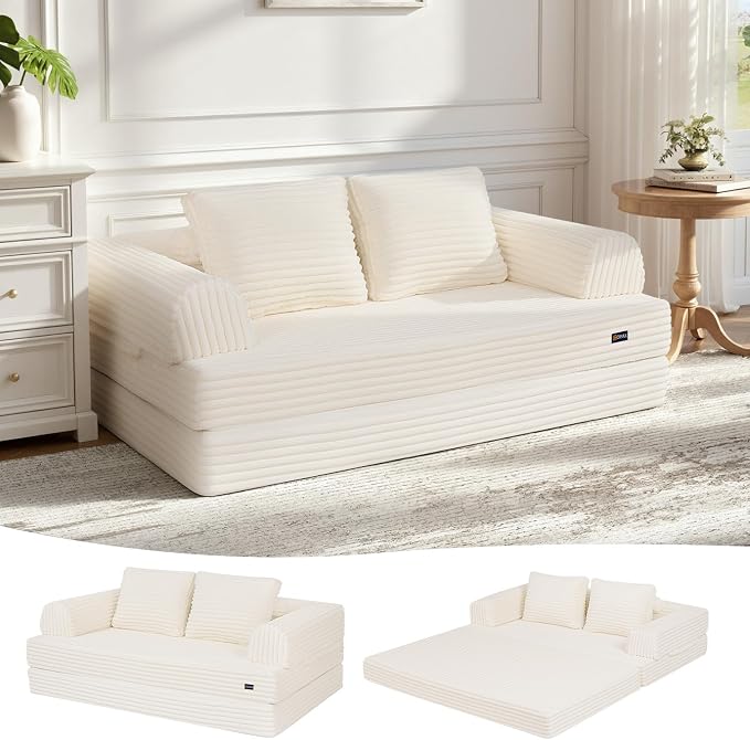 COMAX Convertible Sofa Bed, Folding Floor Couch Corduroy Fold Out Couch Bed by COMAX