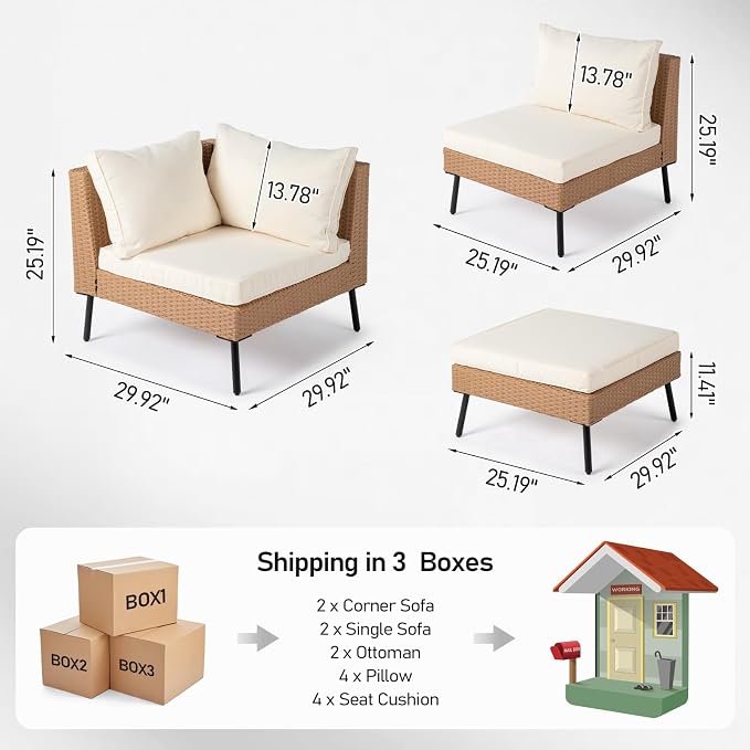 VINGLI 6-Piece Patio Furniture Set, All-Weather Wicker Outdoor Sectional Sofa - Image 3
