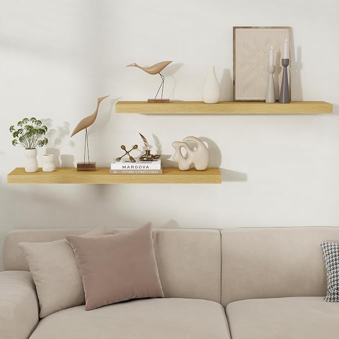 Fun Memories Floating Shelves for Wall, 40 Inch Long Set of 2 Rustic Wood Wall - Image 2