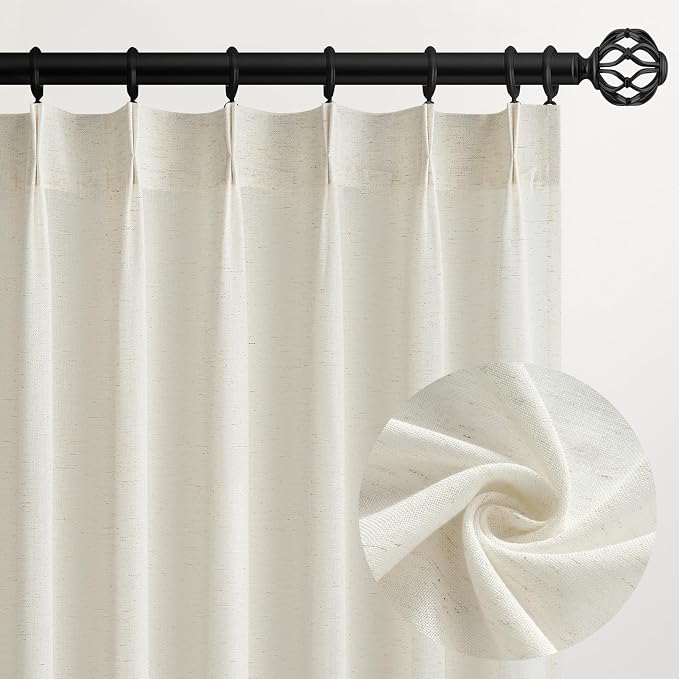 Topfinel 102 Inch Curtains 2 Panels Set, Two Packs Pinch Pleat Back Tab Linen by Topfinel