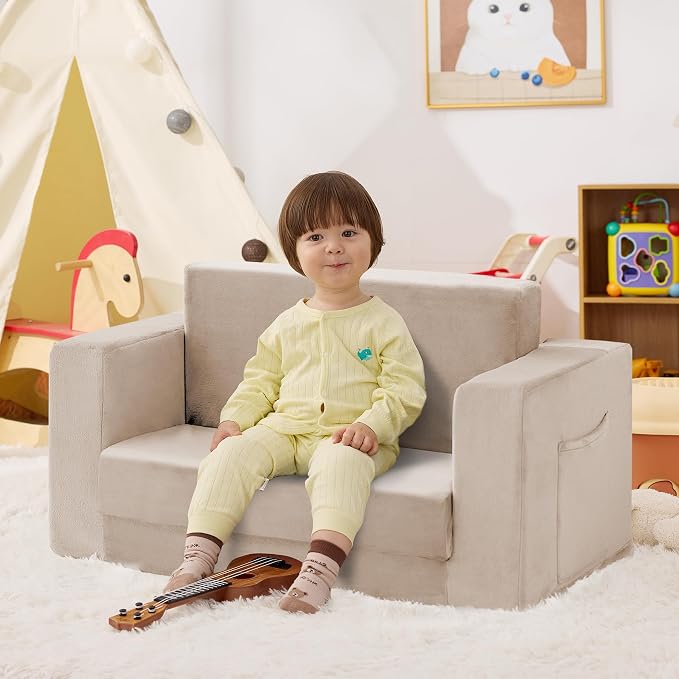 Kids Couch, 2-in-1 Toddler Chair Comfy 1-3 Years, Convertible Kids Chair - Image 2