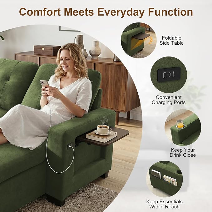 KCGKCG 82" L Shaped Sleeper Sofa Bed, Pull Out Sectional Couch - Image 5