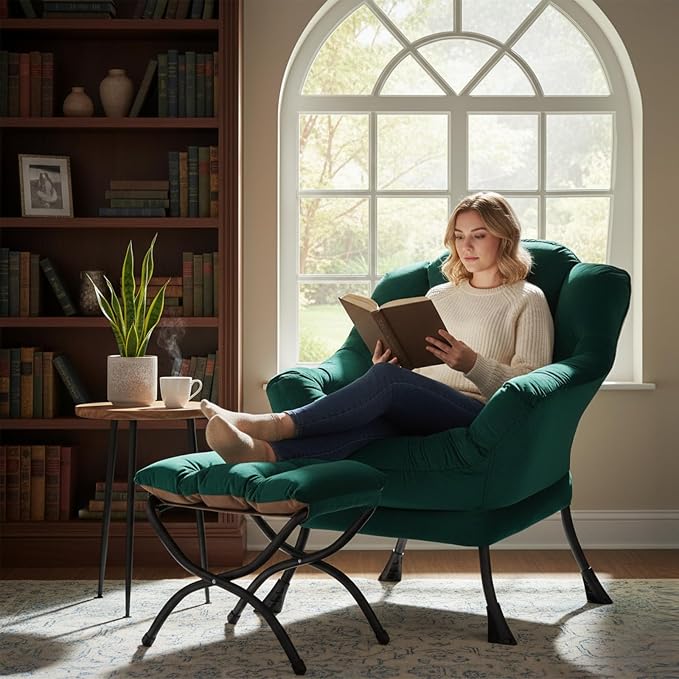 Welnow Lazy Chair with Ottoman, Modern Accent Chair with Armrests and a Side - Image 2