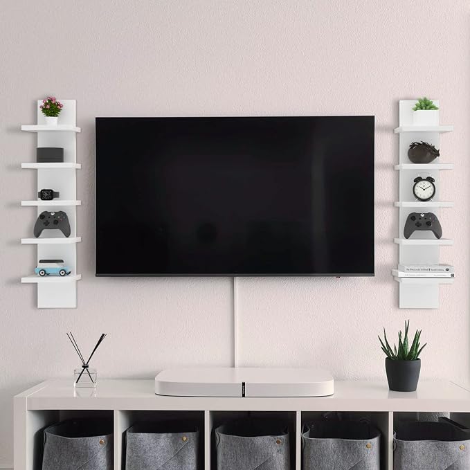 Homaterial 5 Tier Wall Shelf Unit, Small White Vertical Floating Shelf-Narrow - Image 5