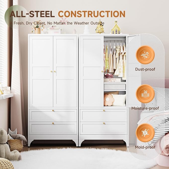 Letaya 71" Metal Wardrobe Cabinets - Image 9