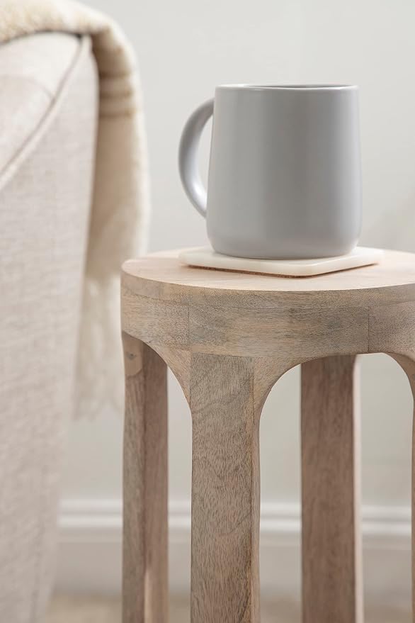 Kate and Laurel Dahl Coastal Wooden Round Drink Table; 8 x 23; Whitewash; Boho - Image 6