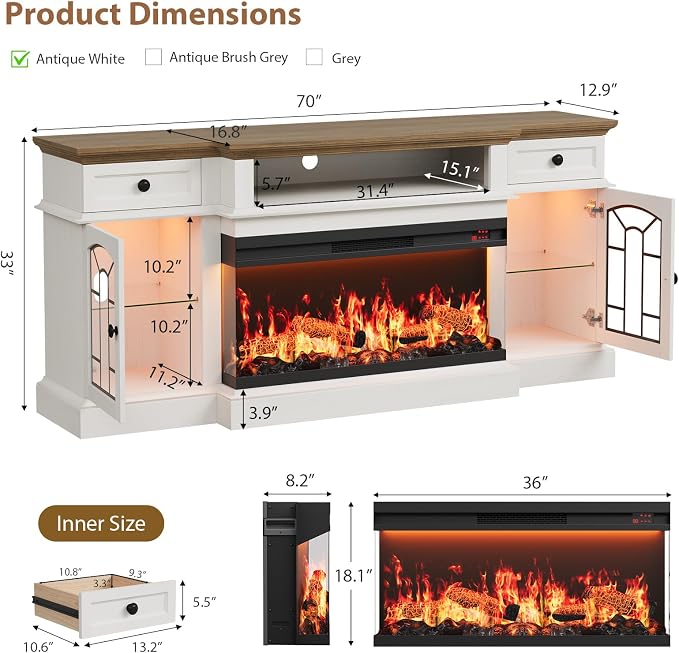 QUW 70" Farmhouse Fireplace TV Stand - Image 4