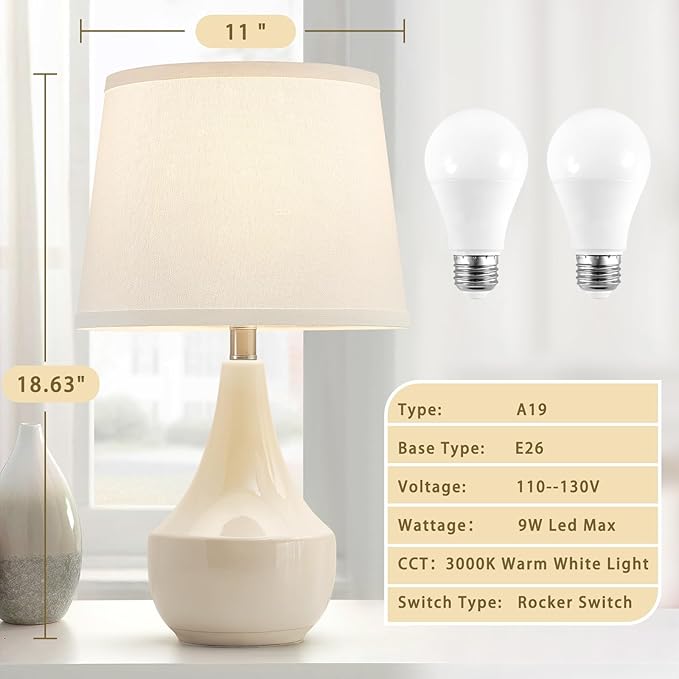 GyroVu 18" Table Lamp Set of 2, Ceramic Table Lamp Classic Beside Lamps - Image 2