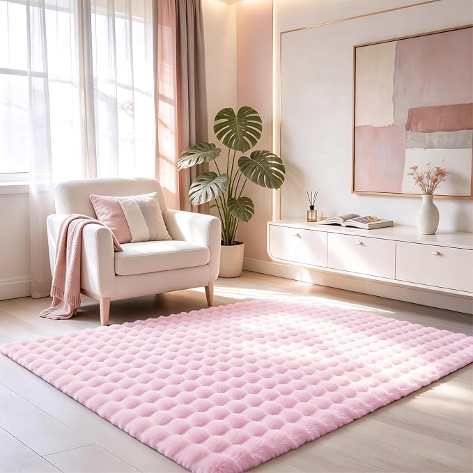 Pink Rabbit Plush Rug 3'x5', Fluffy Shaggy Area Rug - Image 2