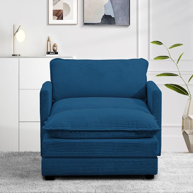 ROWHY Single Armchair with Ottoman, Modern Corduroy Cloud Couch with - Image 7