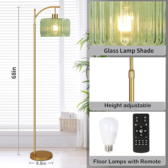 QIYIZM Glass Floor Lamp for Living Room, Mid Century Modern Brass Tall Lamp - Image 5