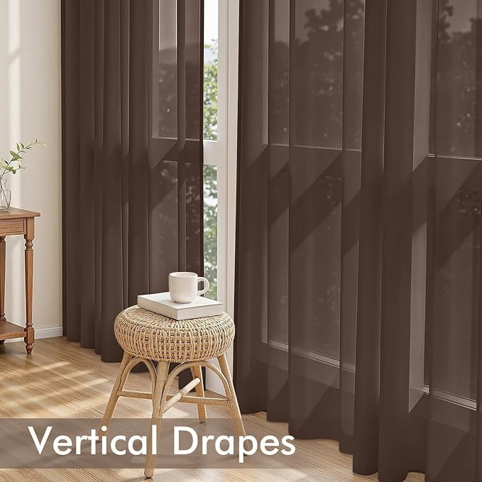 MIULEE Chocolate Sheer Curtains 63 Inches Long 4 Panels 42 x 63 Inches | Light - Image 5
