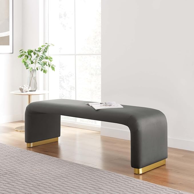 Modway EEI-6734-BRA-STG Koda Performance Velvet Waterfall Long Bench, Brass - Image 2