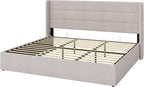 Allewie King Size Lift Up Storage Bed, Modern Wingback Headboard, Hydraulic - Image 9