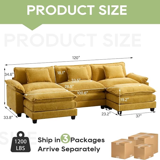 Oprisen 120" Modular Sectional Sofa, Comfy Cloud Couch Sectional Sofa - Image 2