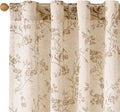 Taupe Vintage Floral Linen Curtains Farmhouse 38W X 96L 2 Panels | Elisa Series by Lazzzy