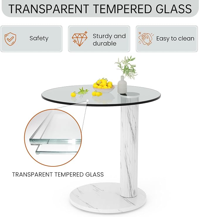 Hooseng Glass Round Coffee Table End Table, 22-Inch Modern Tempered Transparent - Image 9
