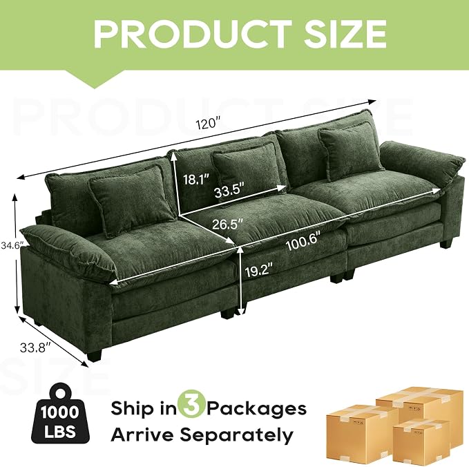 Oprisen 120" Modular Sectional Sofa, Comfy Cloud Couch Sectional, Chenille Sofa - Image 2