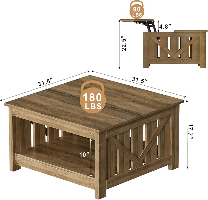 FABATO Lift Top Coffee Table, 31.5" Farmhouse Coffee Tables - Image 5