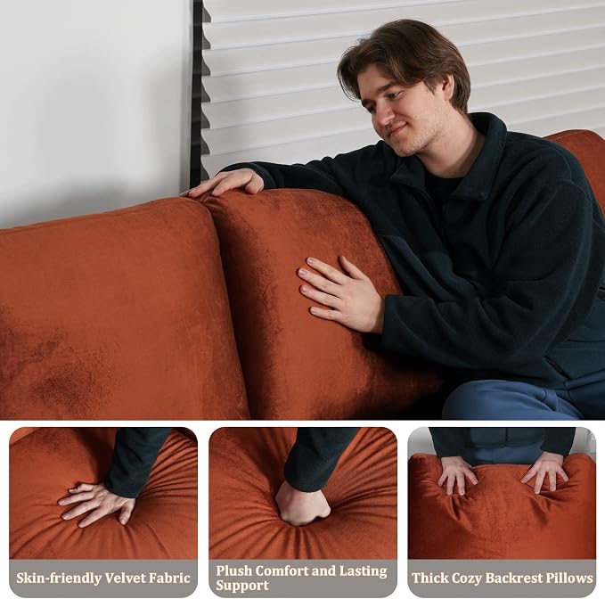 EASE MOOSE 88.5" Large Seat Velvet Loveseat Sofa, Modern Deep Seat Couches - Image 7