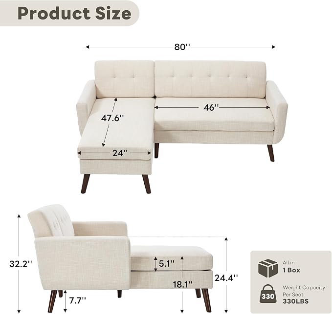 Kingfun L Shaped Couch, Sectional Couches, 3 Seater Sofas - Image 2