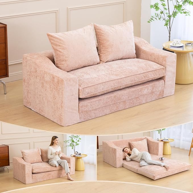 61" Convertible Sofa Bed Loveseat, Memory Foam Boneless Floor Couch by SnugSofeeFoamSofa