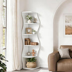 VECELO Wavy Corner Shelf with LED Light, Decorative 6-Tier Corner Display - Image 5