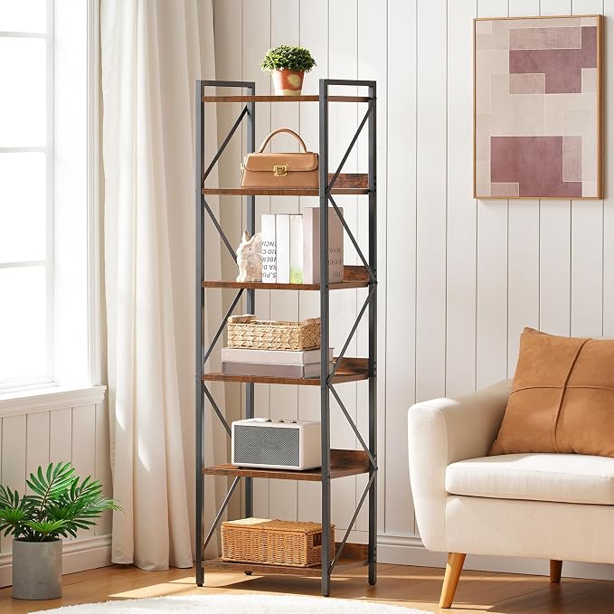 HOOBRO Bookshelf, 6-Tier Industrial Bookcase, Book Shelf Storage Organizer - Image 9