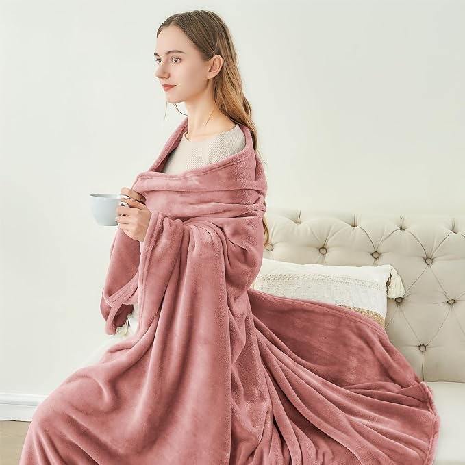 BEDELITE Fleece Blanket Soft Plush Twin Size Blanket Dusty Pink 60"x80" | Ultra - Image 5