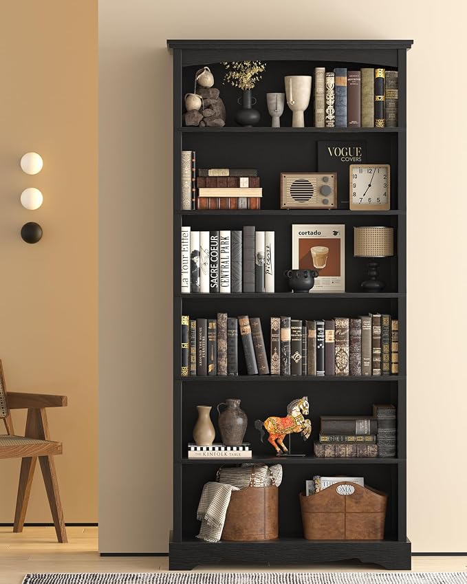 TVU 6-Tier Wooden Bookshelf, 76 Inch Tall Bookshelf - Image 2
