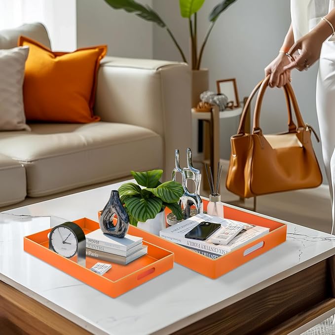 MAONAME Orange Serving Trays Set of 2, Plastic Decorative Trays - Image 4