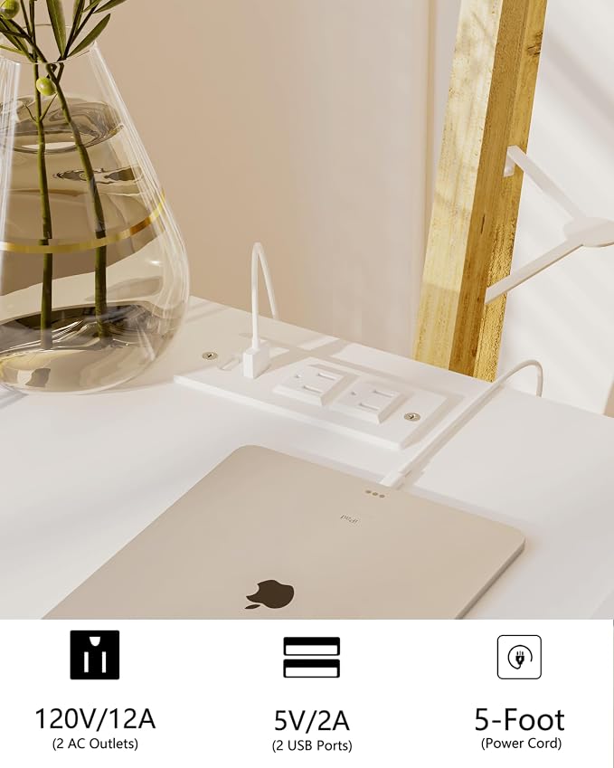 JOONEE White Nightstand with Outlet, Modern Bedside Table with Storage Drawer - Image 4