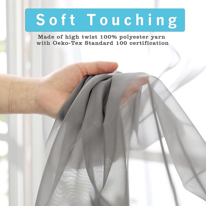 Grey Sheer Curtains 24 Inches Long 2 Panels - Image 2