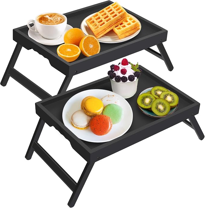 Artmeer Bed Tray Table with Folding Legs, Bamboo Breakfast in Bed by Artmeer