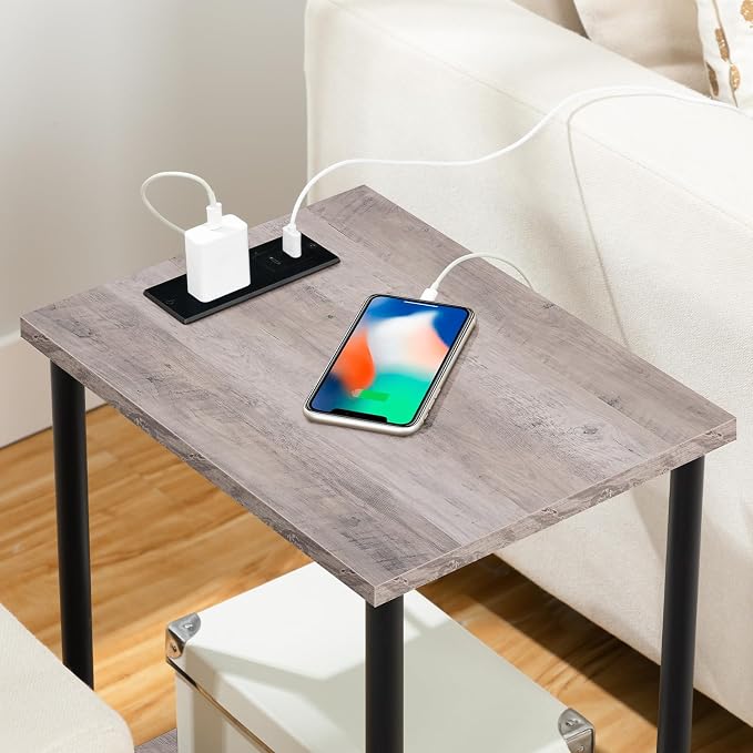 HOOBRO Side Table with Charging Station, End Table with USB Ports and Outlet - Image 9