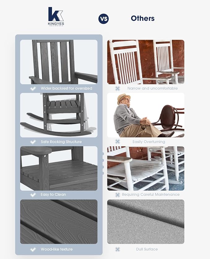 KINGYES Oversized Outdoor Rocking Chair Set of 2, All-Weather Patio Rocking - Image 8