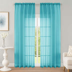 Turquoise Sheer Curtain 90 Inches Long 2 Panels Set, Solid Filmy Drapes by OWENIE