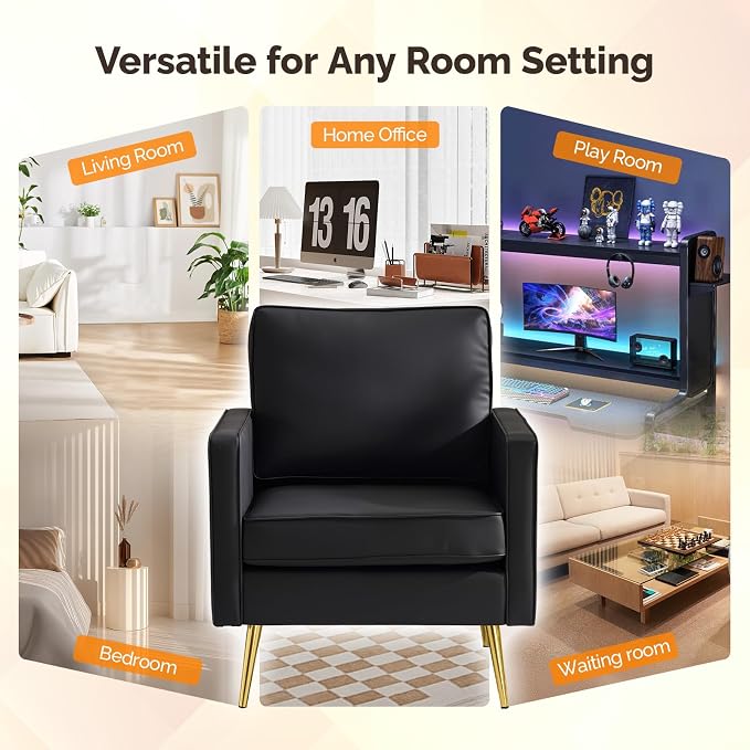 VINGLI Modern PU Leather Accent Chair, Single Sofa Chair - Image 8