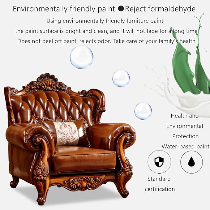 European-Style Leather Sofa, Solid Wood Carved High-end American-Style Sofa - Image 4