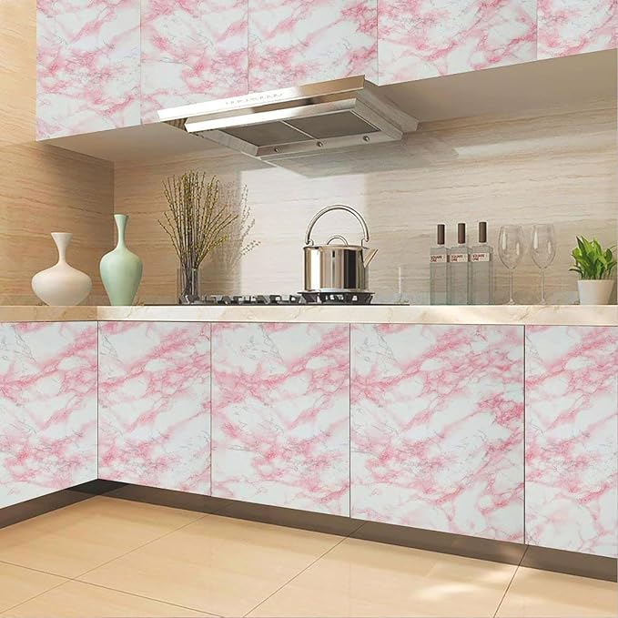 practicalWs 15.7in x 472.4in White/Pink Marble Stick Paper Peel and Stick - Image 5