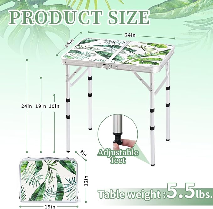 Folding Camping Table 2ft Portable Picnic Table Adjustable Height Small Card - Image 3